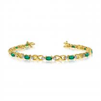 14K Yellow Gold Oval Emerald and Diamond Bracelet