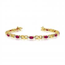 14K Yellow Gold Oval Ruby and Diamond Bracelet