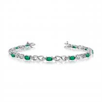 14K White Gold Oval Emerald and Diamond Bracelet