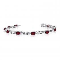 14K White Gold Oval Garnet Bracelet