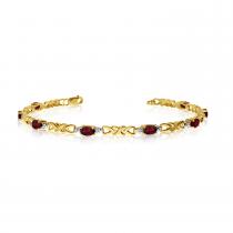 14K Yellow Gold Oval Garnet and Diamond Bracelet