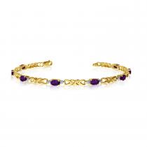 14K Yellow Gold Oval Amethyst and Diamond Bracelet