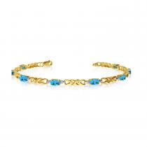 14K Yellow Gold Oval Blue Topaz and Diamond Bracelet