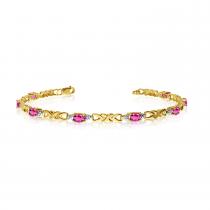 14K Yellow Gold Oval Pink Topaz and Diamond Bracelet