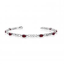 14K White Gold Oval Garnet and Diamond Bracelet