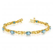 14K Yellow Gold Oval Aquamarine and Diamond Bracelet