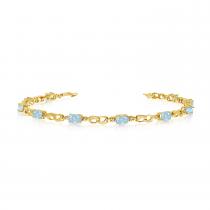 14K Yellow Gold Oval Aquamarine and Diamond Bracelet