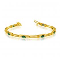 10K Yellow Gold Oval Aquamarine and Diamond Bracelet