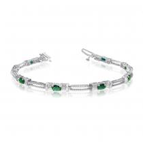 10K White Gold Oval Aquamarine and Diamond Bracelet