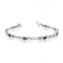 10K White Gold Oval Emerald and Diamond Bracelet