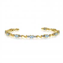 14K Yellow Gold Oval Aquamarine and Diamond Bracelet