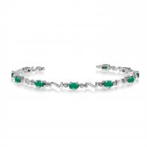 14K White Gold Oval Emerald and Diamond Bracelet