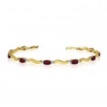 14K Yellow Gold Oval Garnet and Diamond Bracelet