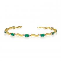 14K Yellow Gold Oval Emerald and Diamond Bracelet