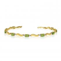 14K Yellow Gold Oval Peridot and Diamond Bracelet