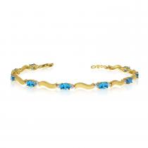 14K Yellow Gold Oval Blue Topaz and Diamond Bracelet