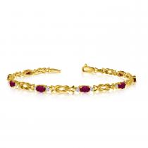 14K Yellow Gold Oval Ruby and Diamond Bracelet