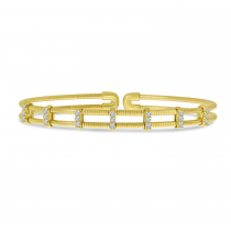 14K Yellow Gold Double Row Diamond Flexible Cuff Bracelet