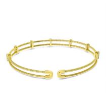 14K Yellow Gold Double Row Diamond Flexible Cuff Bracelet