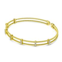 14K Yellow Gold Double Row Diamond Flexible Cuff Bracelet
