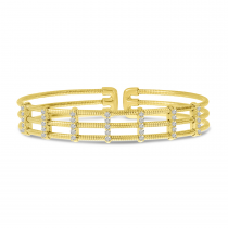 14K Yellow Gold Triple Row Diamond Flexible Cuff Bracelet