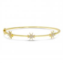 14K Yellow Gold Diamond Star Bangle Bracelet