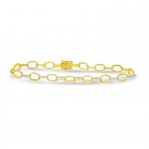14K Yellow Gold Diamond Oval Link Bracelet