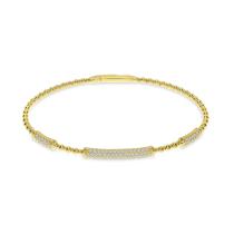14K Yellow Gold Pave Diamond 3 Station Flexible Bracelet