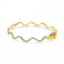 14K Yellow Gold Diamond Wave Bangle Bracelet