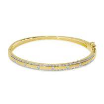 14K Yellow Gold Diamond Row & Stationed Bangle Bracelet