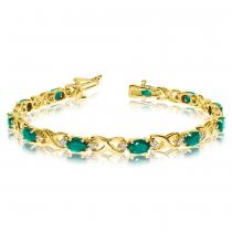 14K Yellow Gold Oval Emerald and Diamond Bracelet