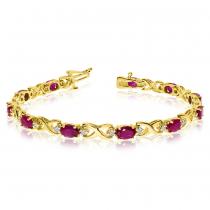 14K Yellow Gold Oval Ruby and Diamond Bracelet