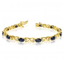 14K Yellow Gold Oval Sapphire and Diamond Bracelet