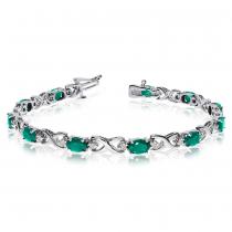 14K White Gold Oval Emerald and Diamond Bracelet