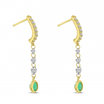 14K Yellow Gold Dashing Diamond Precious Bezel Dangle Earrings