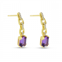 14K Yellow Gold Semi Precious Amethyst and Diamond Octagon Link Earrings 